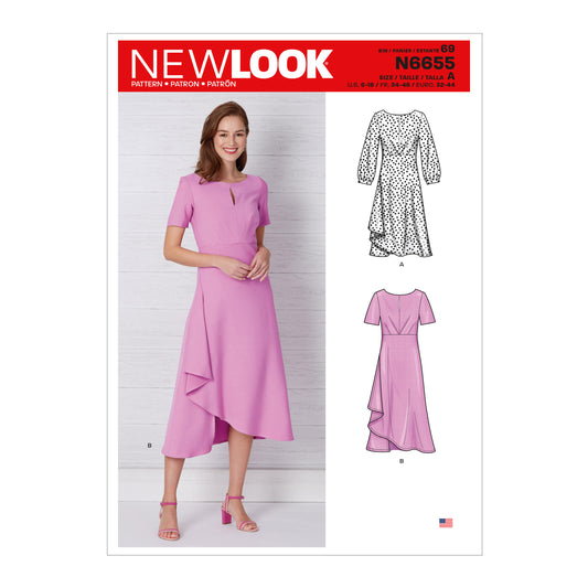 New Look Sewing Pattern 6655: Misses' Dress in Two Lengths with Sleeve Variations