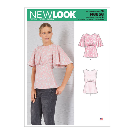 New Look Sewing Pattern 6656: Misses' Top with Optional Back Opening and Flared Sleeves