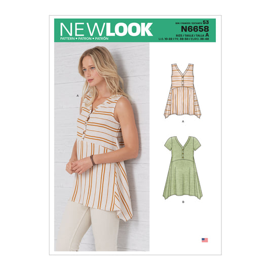 New Look Sewing Pattern 6658: Misses' Handkerchief Hemmed Top