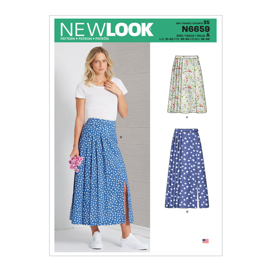 New Look Sewing Pattern 6659: Misses' Pleated Skirt with or without Front Slit Opening