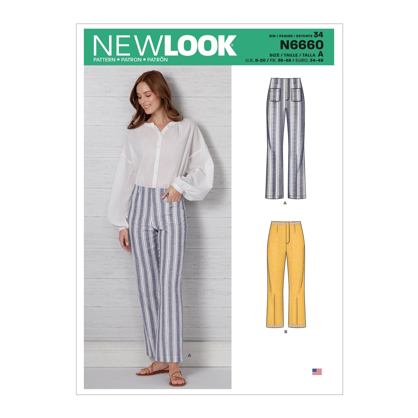 New Look Sewing Pattern 6660: Misses' High Waisted Flared Trousers in Two Lengths