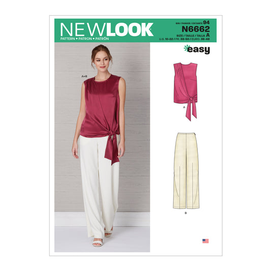 New Look Sewing Pattern 6662: Misses' Easy to Sew Drape Top and Wide Leg Trousers