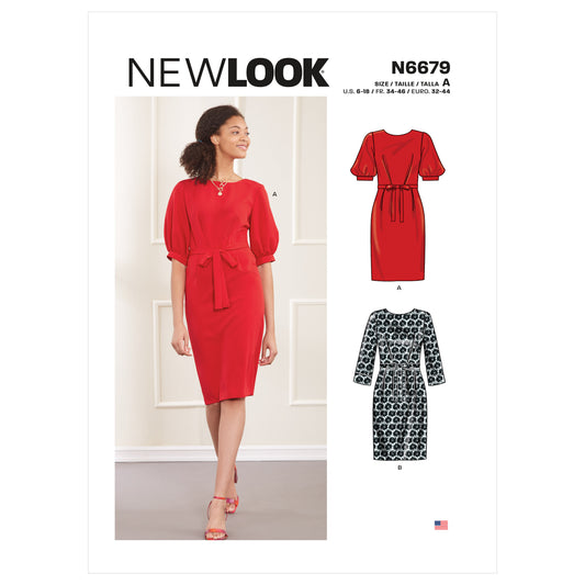 New Look Sewing Pattern 6679: Misses' Knee Length Dress with Sleeve Variations