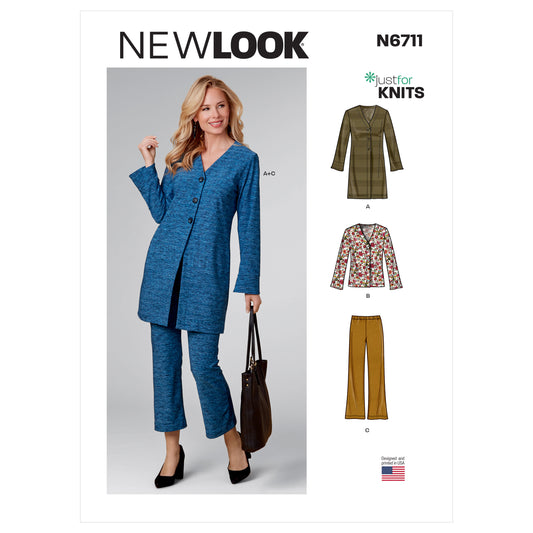 New Look Sewing Pattern 6711: Misses' Just for Knits Cardigans and Trousers