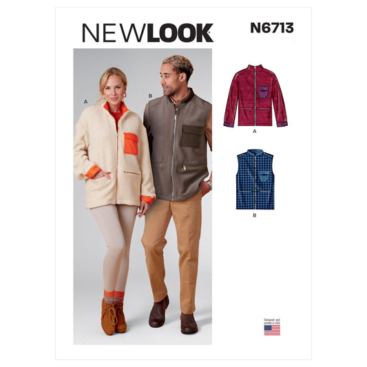 New Look Sewing Pattern 6713: Unisex Zippered Jacket and Vest