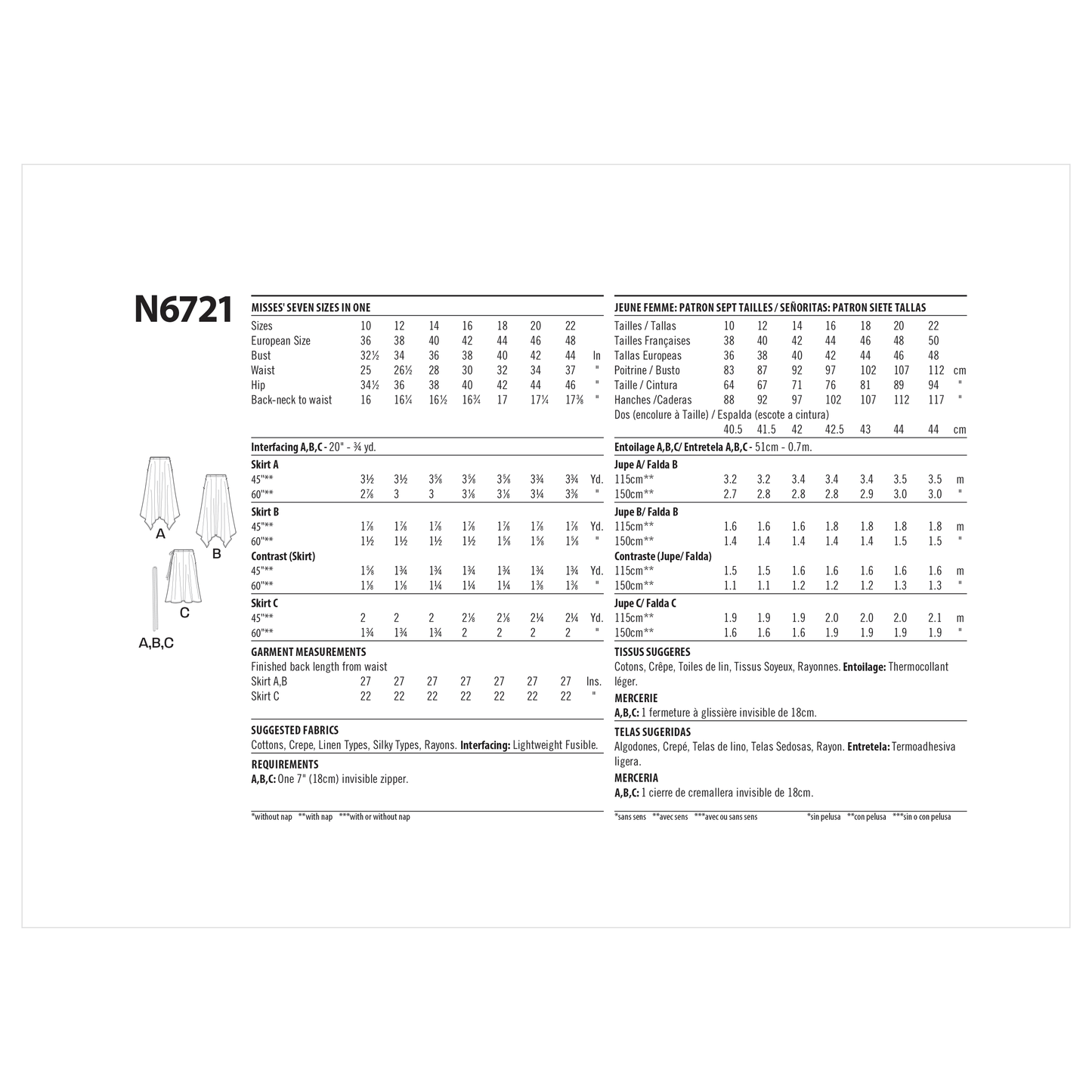 New Look Sewing Pattern 6721: Misses' Skirts