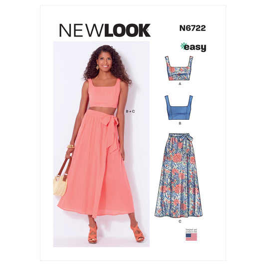 New Look Sewing Pattern 6722: Misses' Easy to Sew Bra Tops and Wrap Skirt