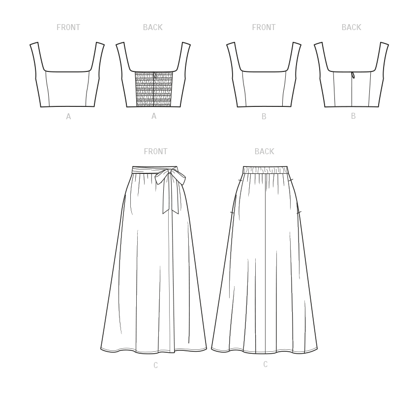 New Look Sewing Pattern 6722: Misses' Easy to Sew Bra Tops and Wrap Skirt