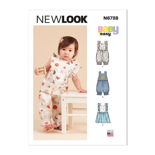 New Look Sewing Pattern 6738: Babies' Easy to Sew Rompers and Dress