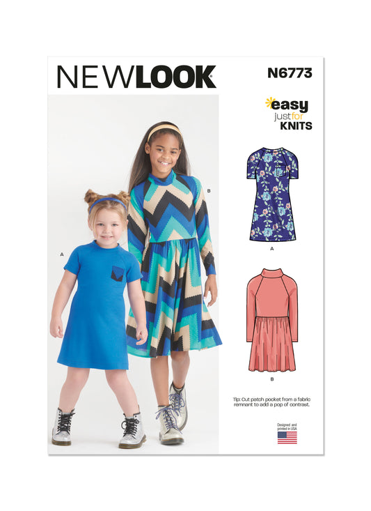 New Look Sewing Pattern 6773: Children's and Girls' Easy Just for Knits Dresses