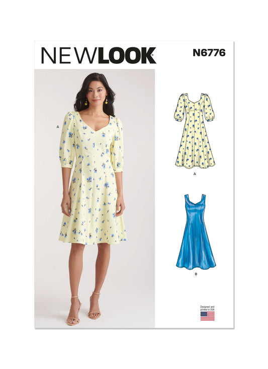 New Look Sewing Pattern 6776: Misses' Dress with Sleeve Variations