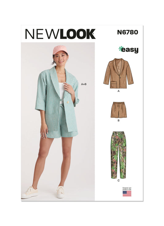 New Look Sewing Pattern 6780: Misses' Easy to Sew Jacket, Shorts and Trousers