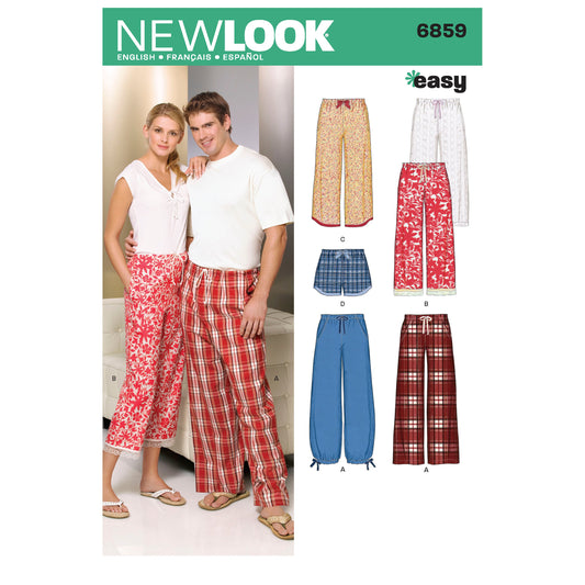 New Look Sewing Pattern 6859: Misses', Men's and Teens' Easy to Sew Pyjama Trousers and Shorts