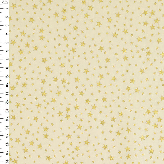 Christmas Cotton Print from Rose & Hubble: Cream/Gold Metallic Stars