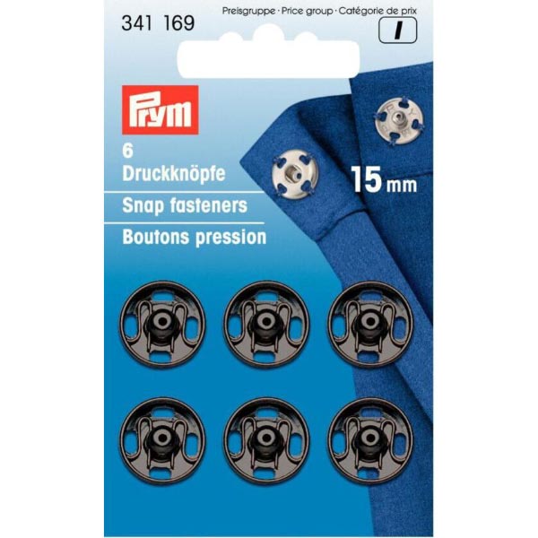 Prym Sew-on Snap Fasteners 15mm: Black