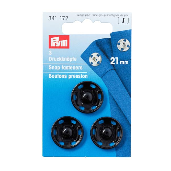 Prym Sew-on Snap Fasteners 21mm: Black