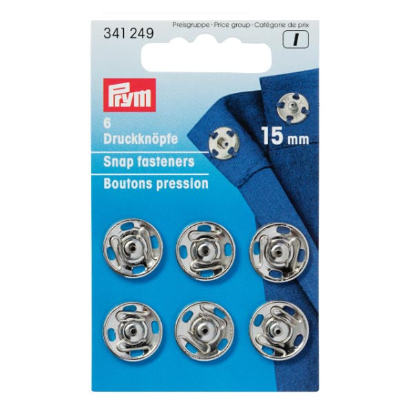 Prym Sew-on Snap Fasteners 15mm: Silver
