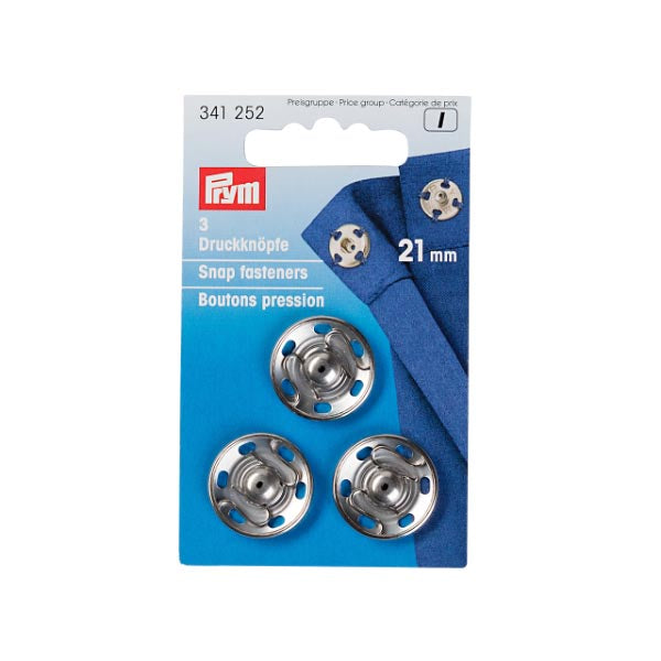 Prym Sew-on Snap Fasteners 21mm: Silver