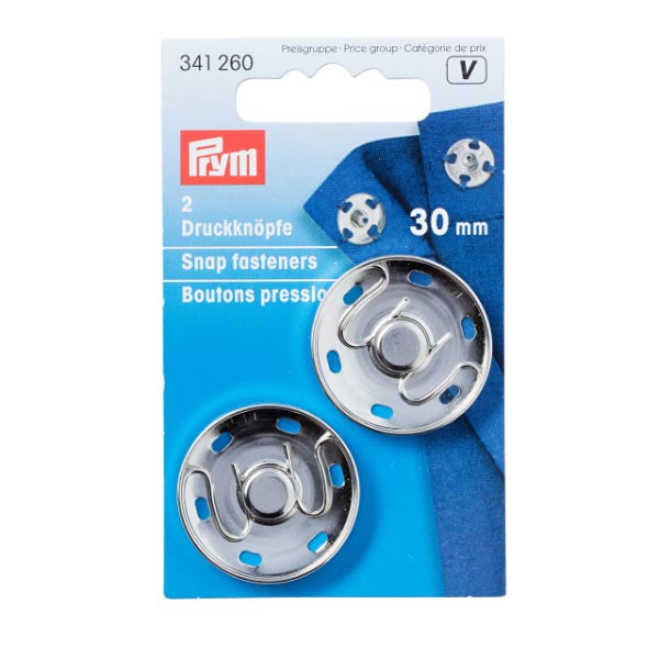 Prym Sew-on Snap Fasteners 30mm: Silver