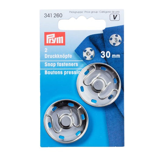 Prym Sew-on Snap Fasteners 30mm: Silver