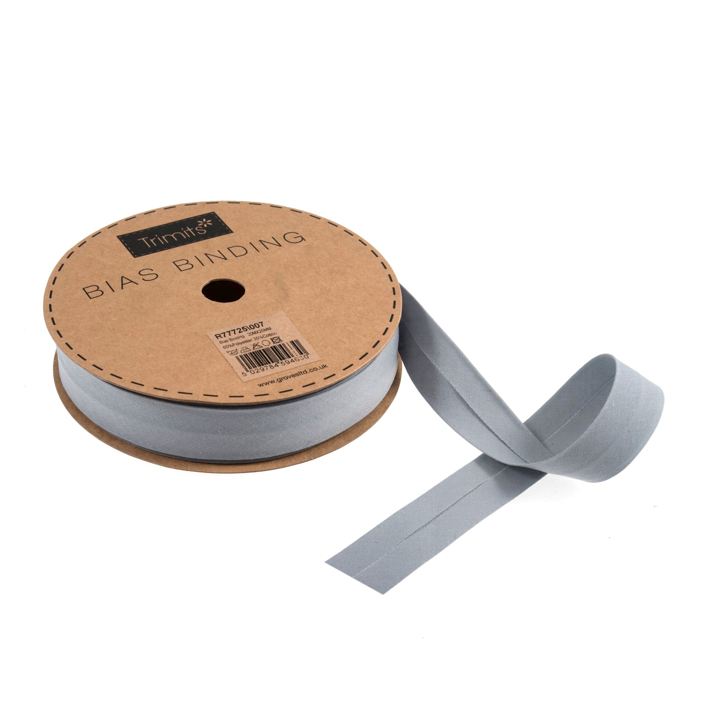 Polycotton Bias Binding 25mm: Pale Grey