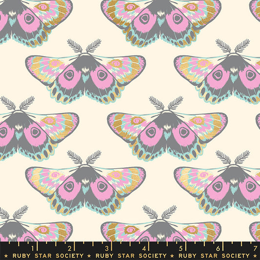 Firefly by Sarah Watts of Ruby Star Society for Moda Fabrics: Glow Moth - Buttercream Metallic (RS2067-11M)