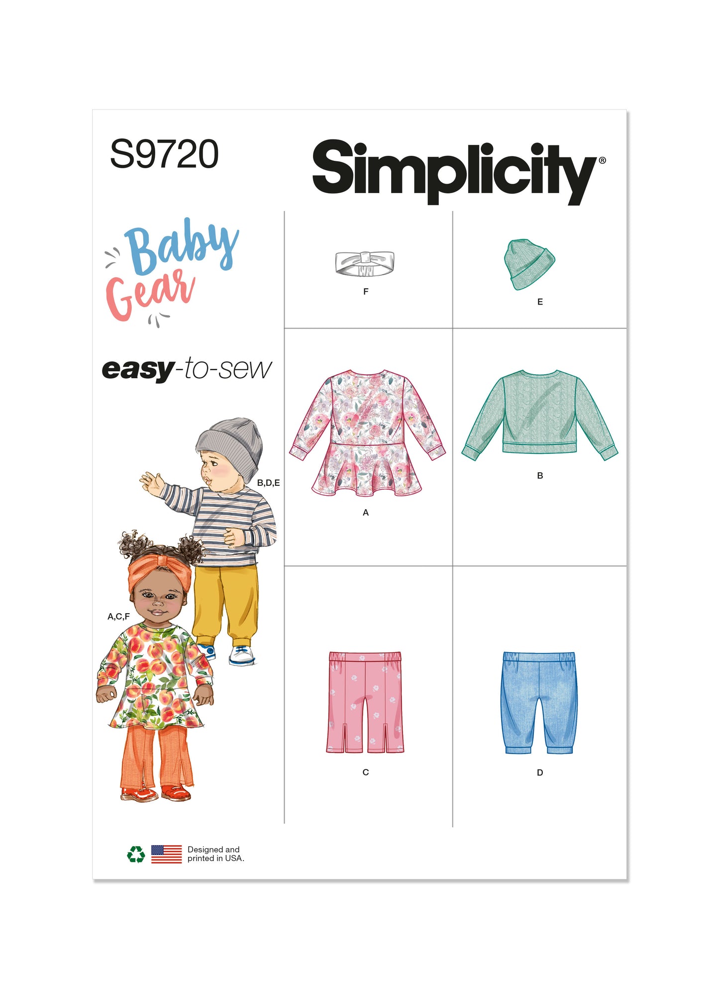 Simplicity Sewing Pattern 9720 A: Babies’ Knit Dress, Top, Pants, Hat and Headband