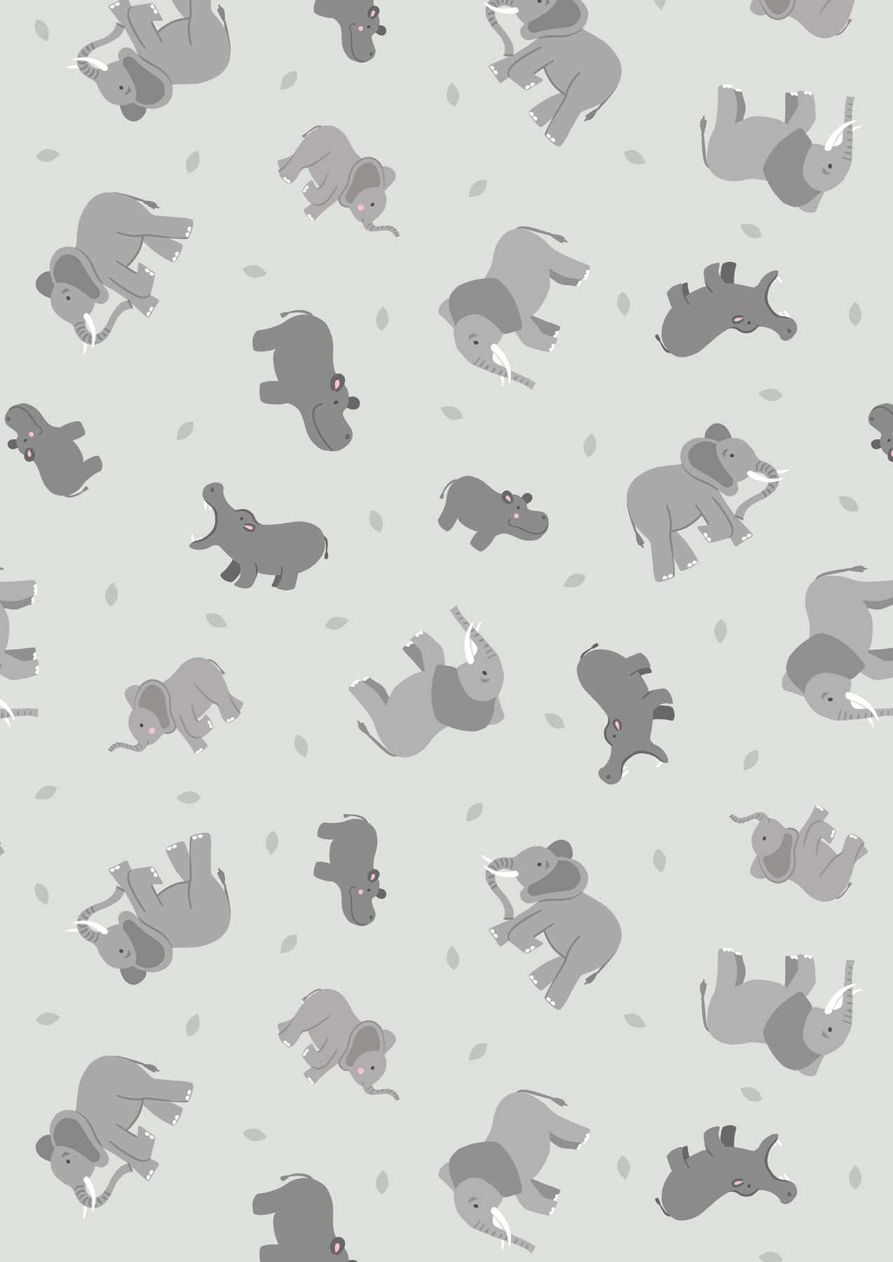 Small Things...Wild Animals by Lewis & Irene: Elephants and Hippos on Light Grey (SM56.1)