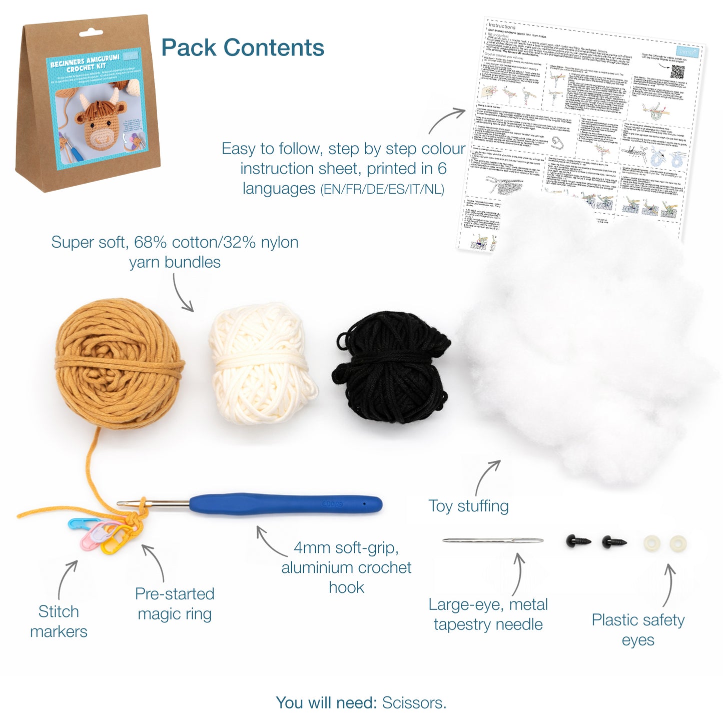 Trimits Beginners Amigurumi Crochet Kit: Highland Cow