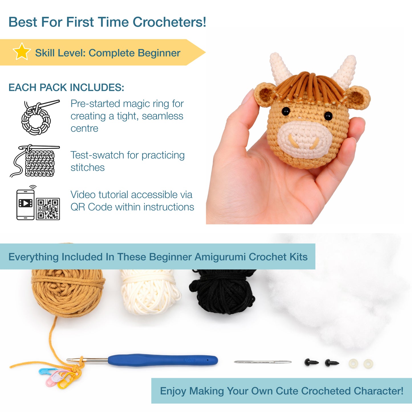 Trimits Beginners Amigurumi Crochet Kit: Highland Cow