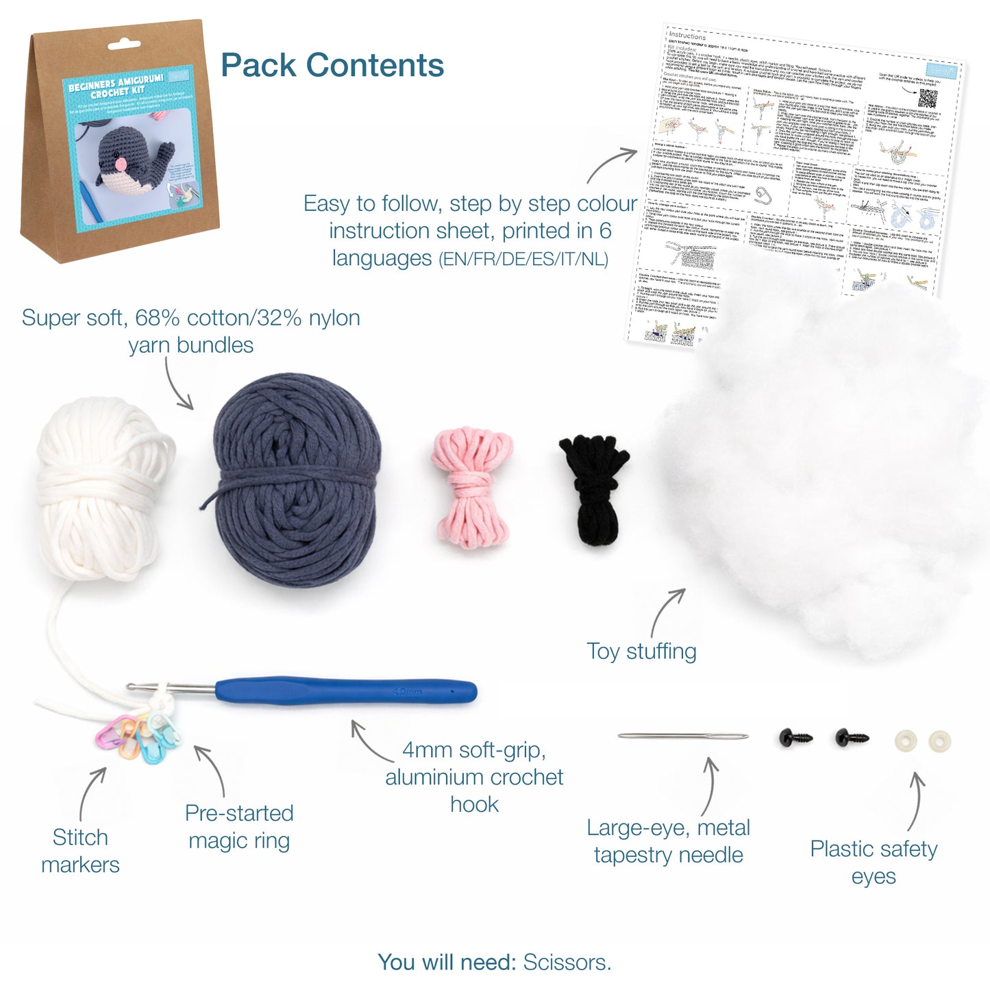 Trimits Beginners Amigurumi Crochet Kit: Whale