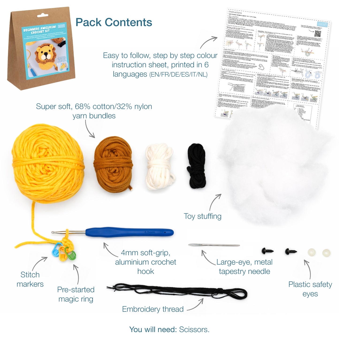 Trimits Beginners Amigurumi Crochet Kit: Lion