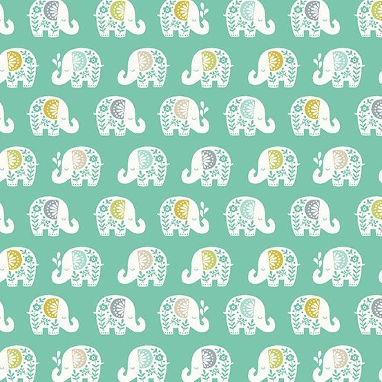 Baby Safari by Makower: Elephants - Teal (2449/T)