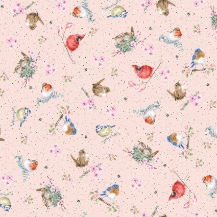 Bramble Patch by Hannah Dale for Maywood Studio: Tossed Birds - Pink (MASD10104-P)