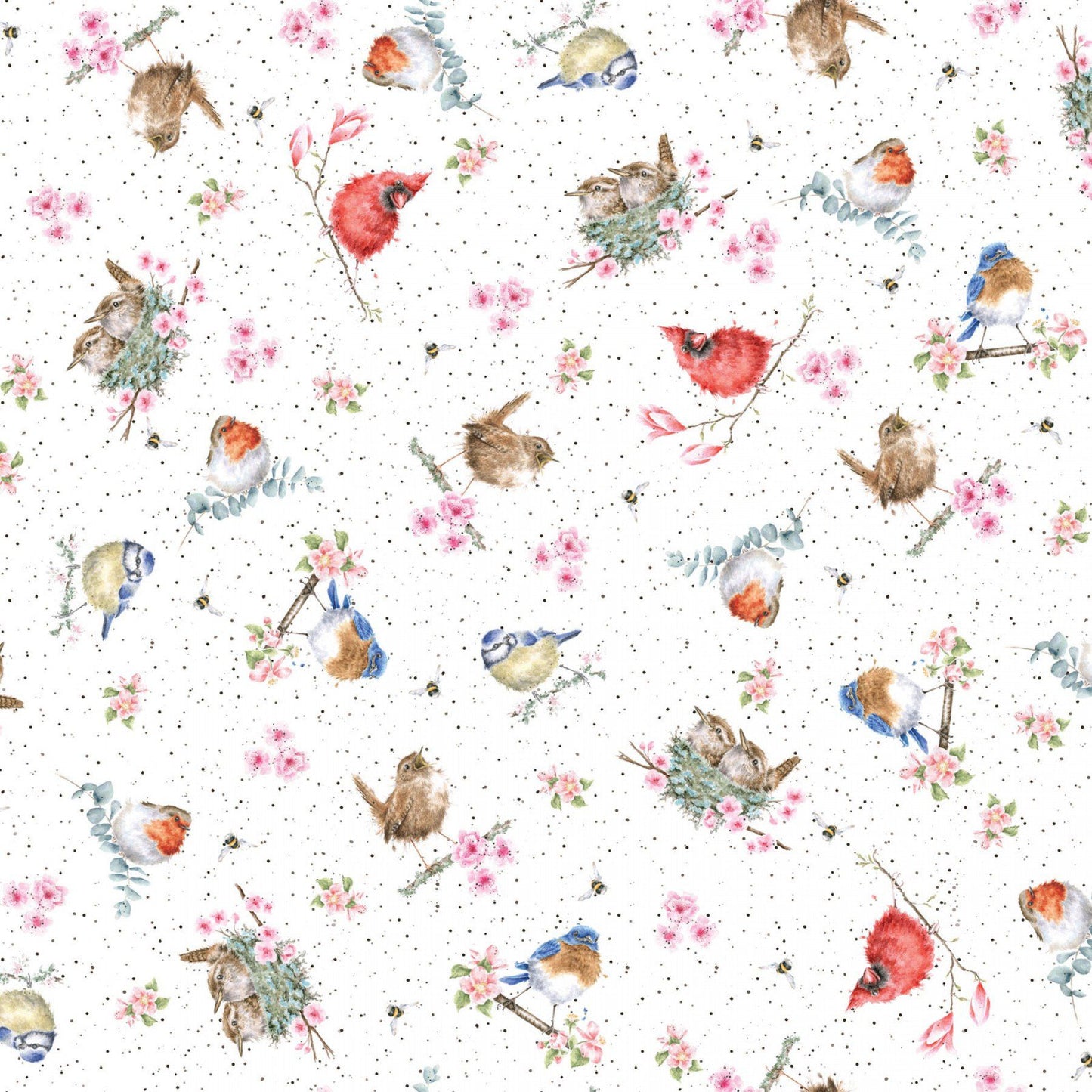 Bramble Patch by Hannah Dale for Maywood Studio: Tossed Birds - White (MASD10104-W)