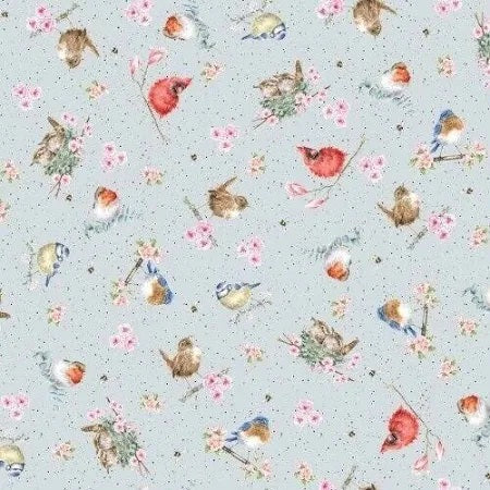 Bramble Patch by Hannah Dale for Maywood Studio: Tossed Birds - Blue (MASD10104-B)