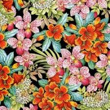 Exotica by Michael Miller Fabrics: Vibrant Flowers - Black (DCX10273-BLAC-D)