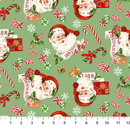 Peppermint Candy by Michel Design Works for Northcott Studio: Santa on Green (DP24624-74)