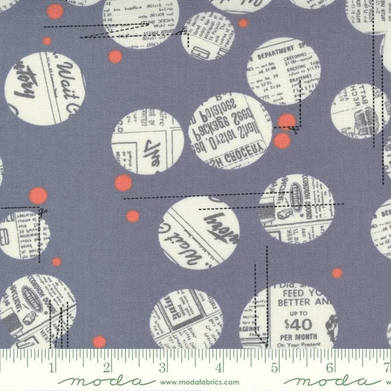 Celestial by Zen Chic for Moda Fabrics: News Dropping Dot Circle Newspaper - Aluminium (1762-32)