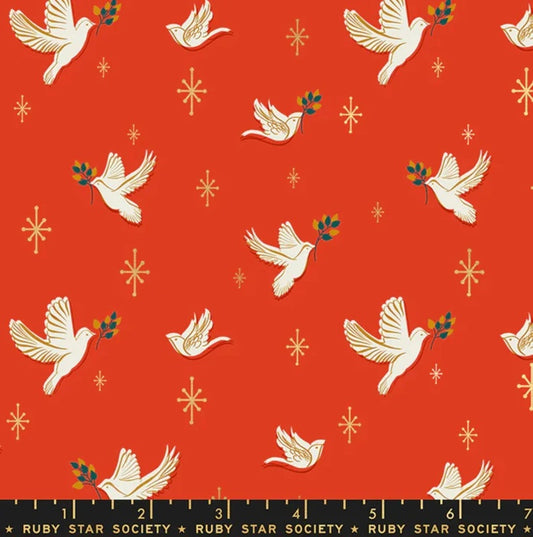 Candlelight by Ruby Star Society for Moda Fabrics: Doves - Poinsetta with Gold Metallic (RS5035 15M)