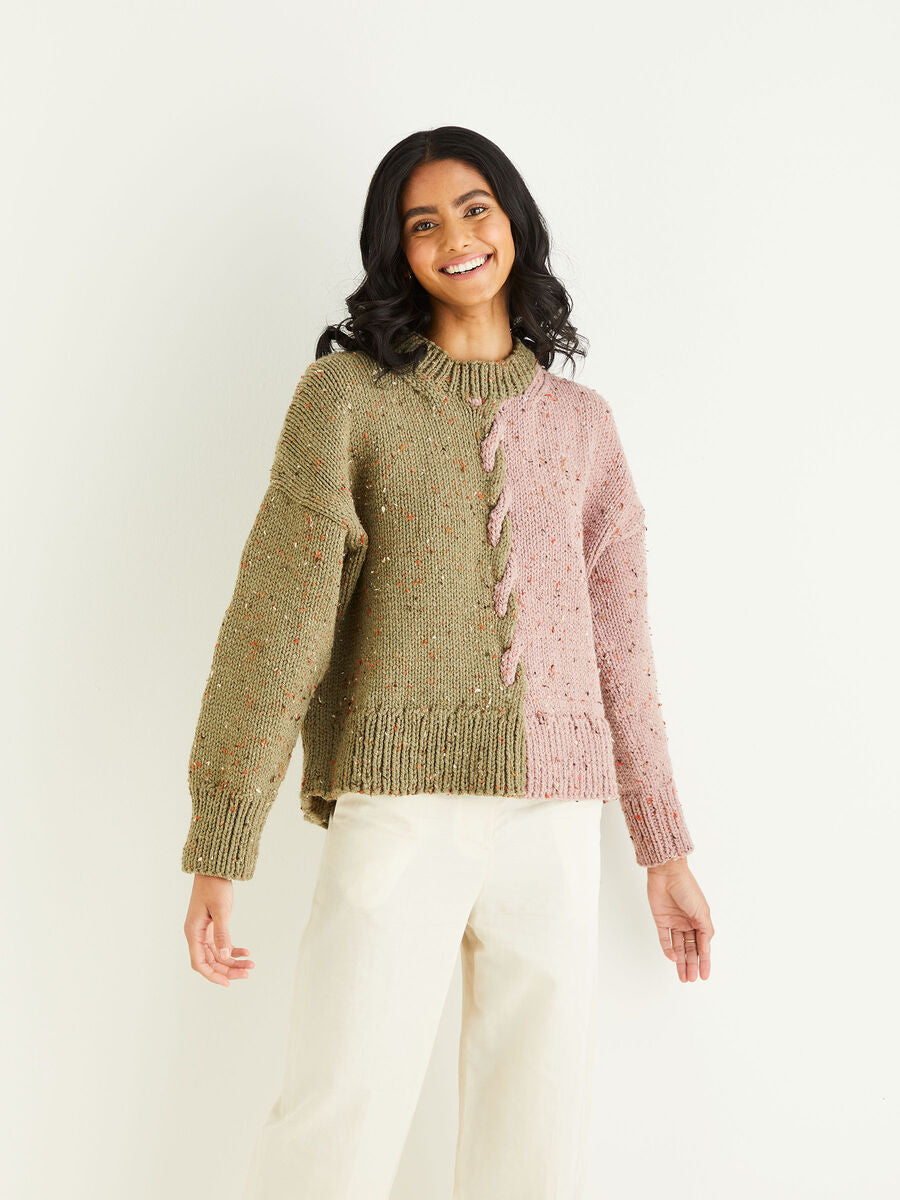 Clever Cable Sweater in Hayfield Bonus Chunky Tweed 10341