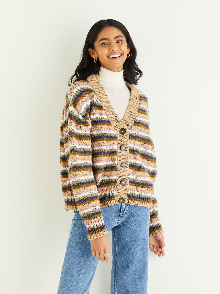 Striped Cardigan in Hayfield Bonus Chunky Tweed 10342