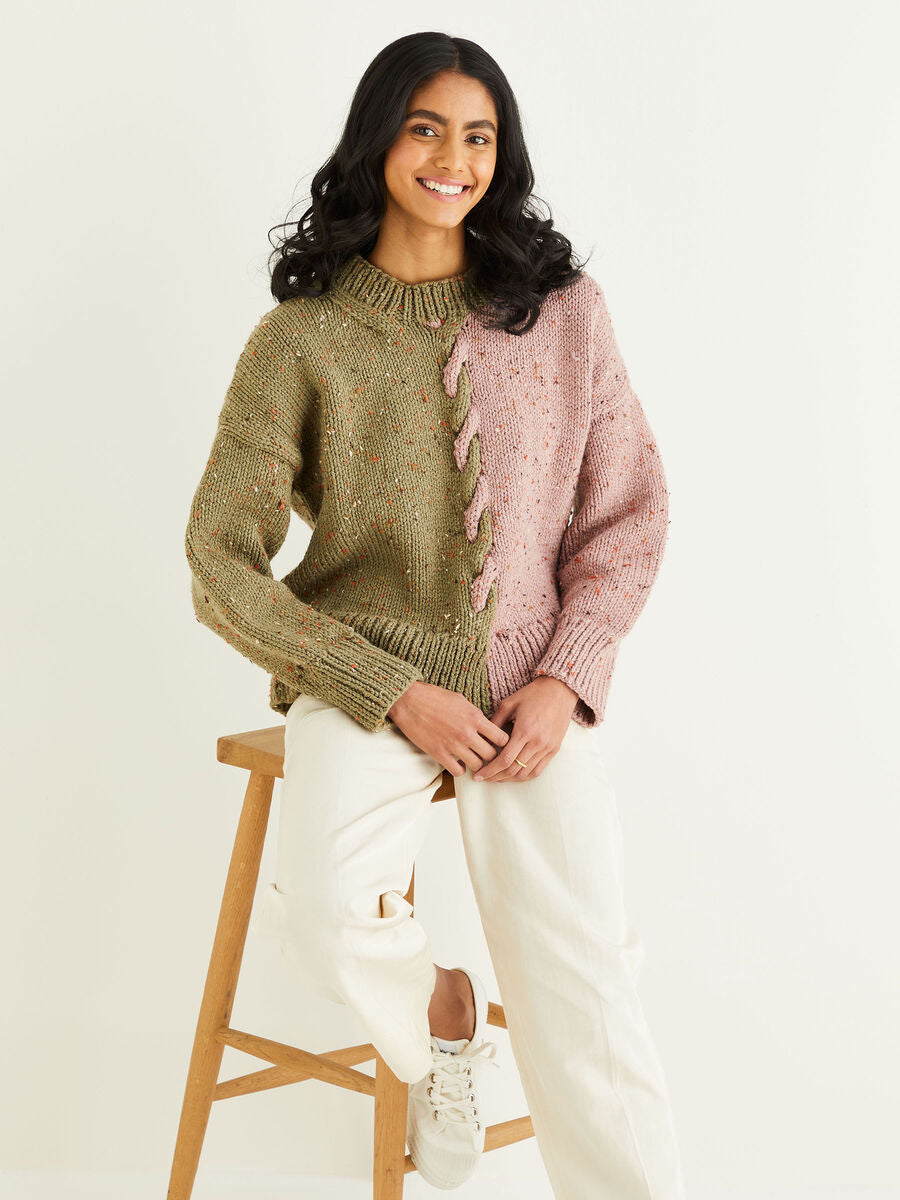 Clever Cable Sweater in Hayfield Bonus Chunky Tweed 10341