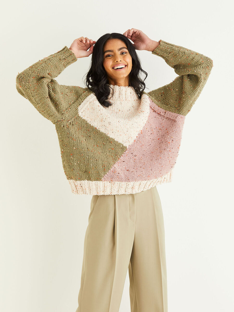 Intarsia Colour Block Sweater in Hayfield Bonus Chunky Tweed 10345