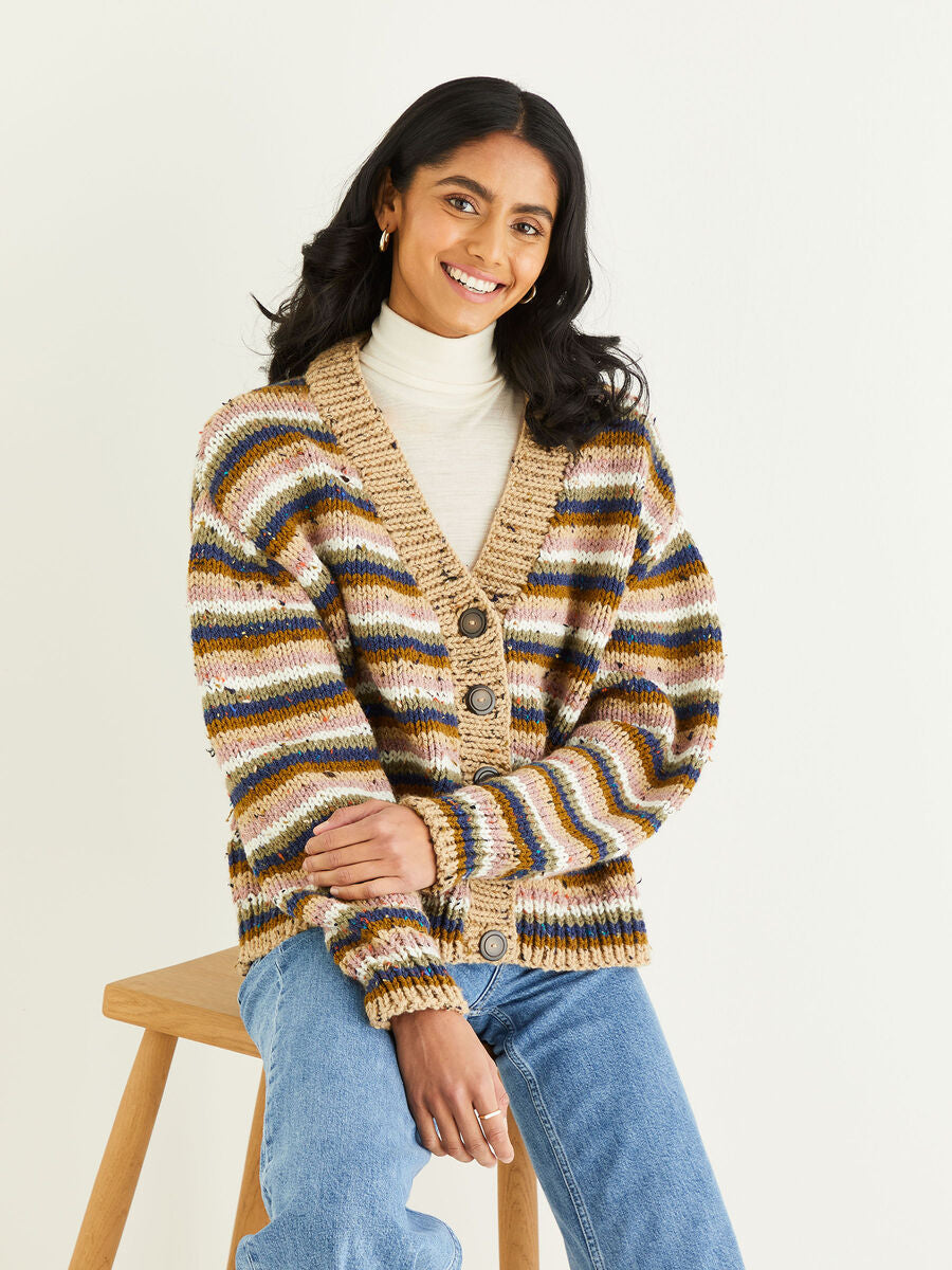 Striped Cardigan in Hayfield Bonus Chunky Tweed 10342