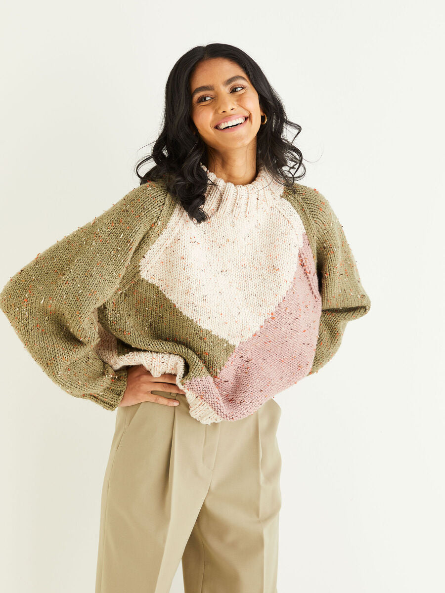 Intarsia Colour Block Sweater in Hayfield Bonus Chunky Tweed 10345
