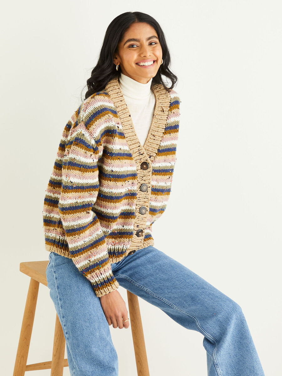 Striped Cardigan in Hayfield Bonus Chunky Tweed 10342