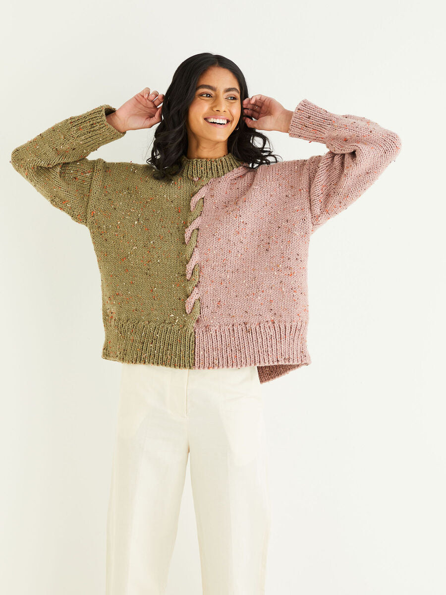 Clever Cable Sweater in Hayfield Bonus Chunky Tweed 10341