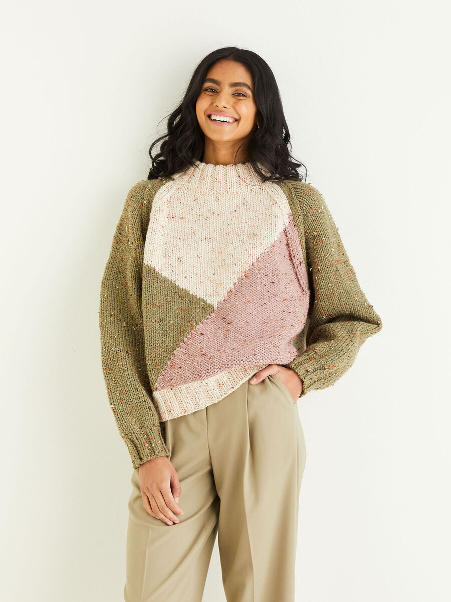 Intarsia Colour Block Sweater in Hayfield Bonus Chunky Tweed 10345