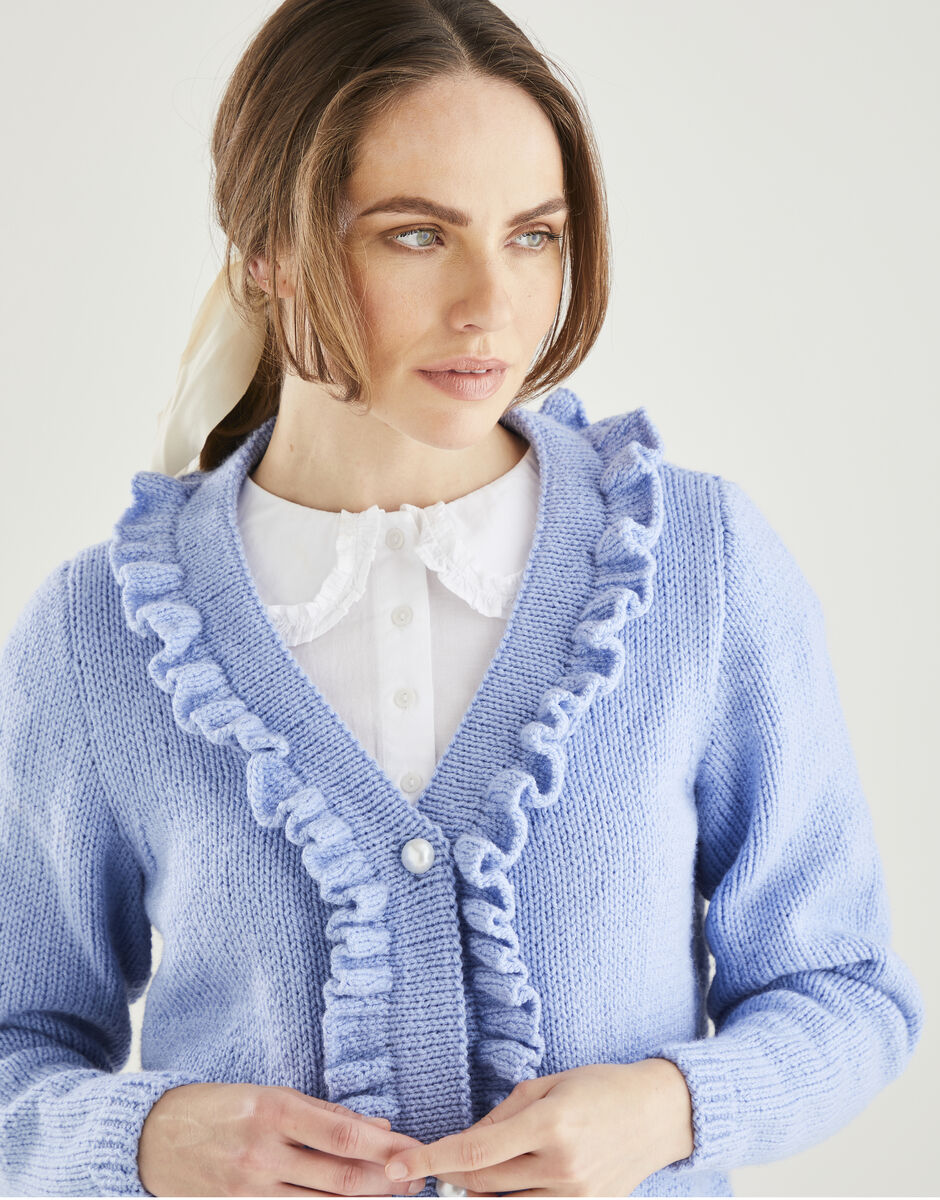 Cropped Ruffle Cardigan in Hayfield Bonus Aran 10611